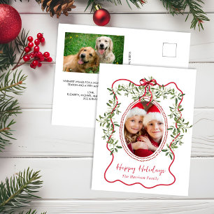 Carte photo de Noël Rouge Cadre Ondulé Ruban de Ve