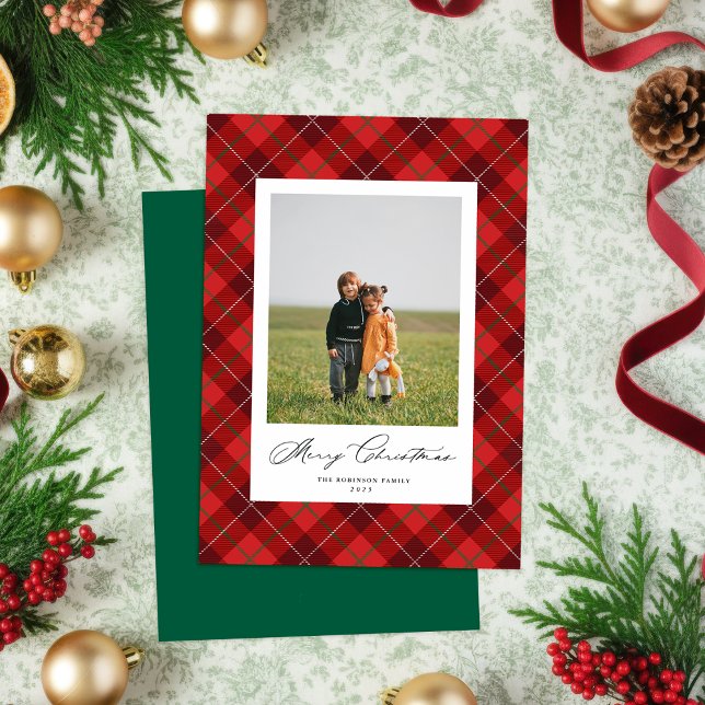 Carte photo de Noël Rouge Plaid (Classic Red Plaid Holiday Card
)