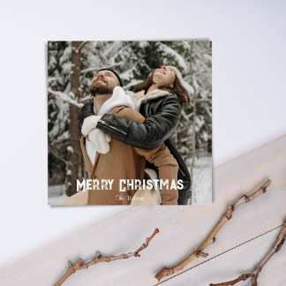 Carte photo de Noël rustique avec scène de neige s