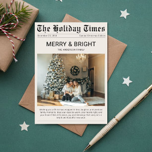Carte photo de Noël simple journal unique