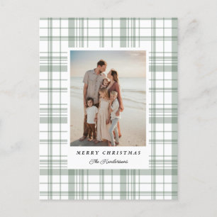 Carte photo de Noël Tartan Plaid En vichy vert