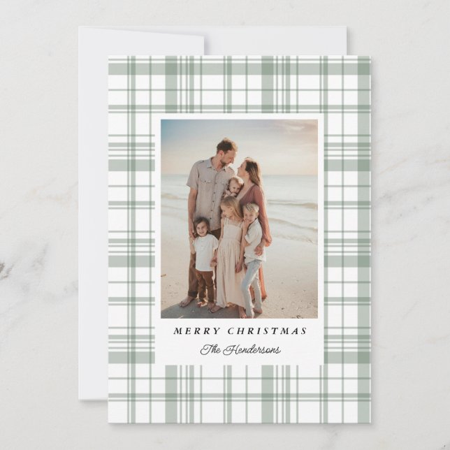 Carte photo de Noël Tartan vert (Devant)