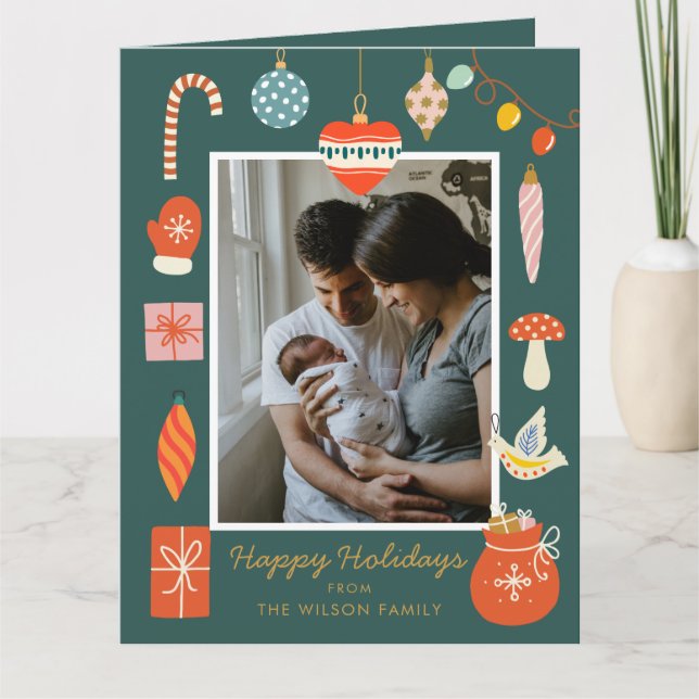 Carte photo de Noël verte | Vacances modernes (Devant)