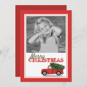 Carte photo de Noël vintage Red Truck Vintage