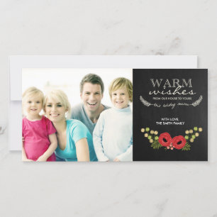 Carte photo de Noël Vintage tableau noir floral