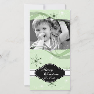 Carte photo de Noël Whimsical Green Snowflakes