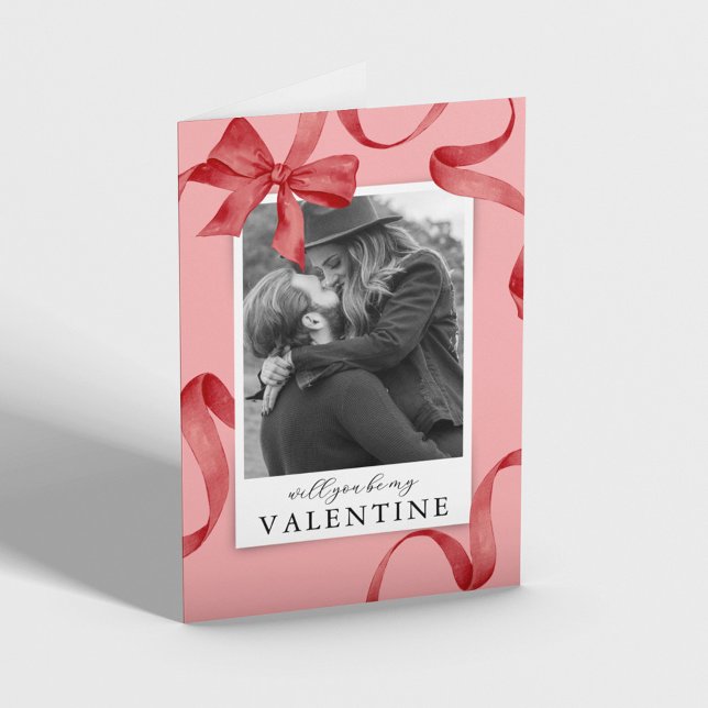 Carte Photo de nœud rouge, sois mon Valentin (Créateur téléchargé)