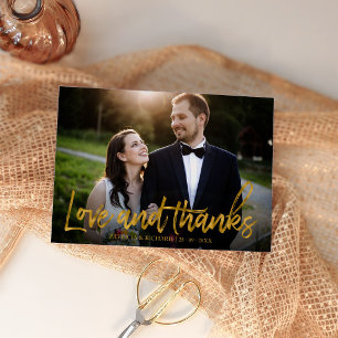 Carte Photo de remerciement de mariage en feuille d'or L
