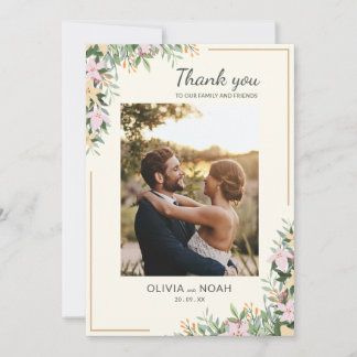 Carte photo de remerciement florale romantique
