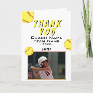 Carte photo de softball jaune Merci Coach