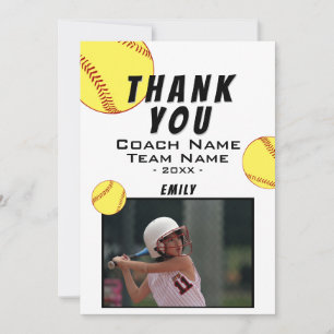 Carte photo de softball jaune Merci Coach