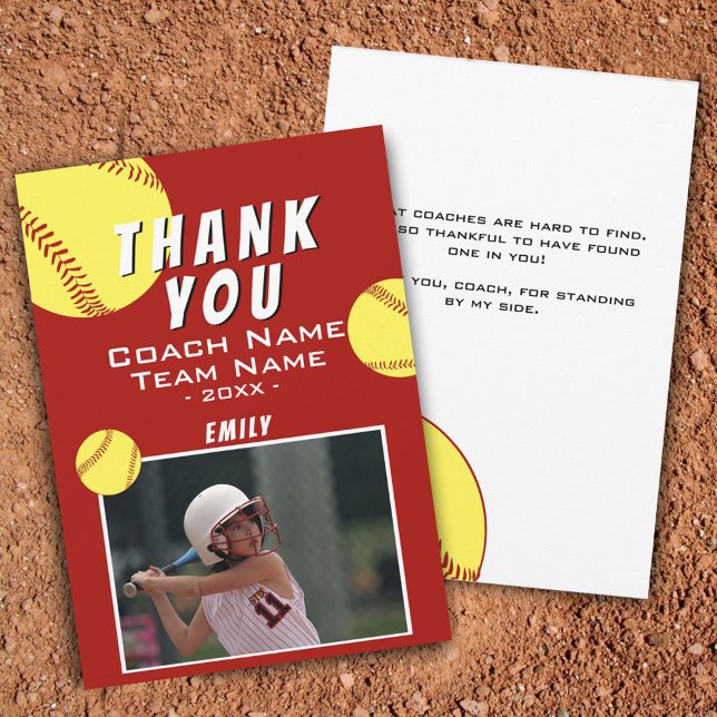 Carte photo de softball Merci Coach Rouge (Créateur téléchargé)