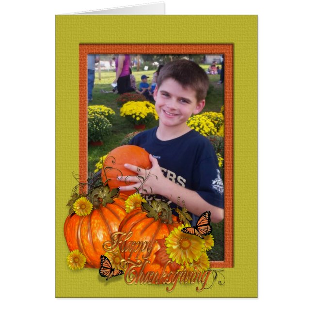 Carte photo de Thanksgiving avec citrouilles (Devant)