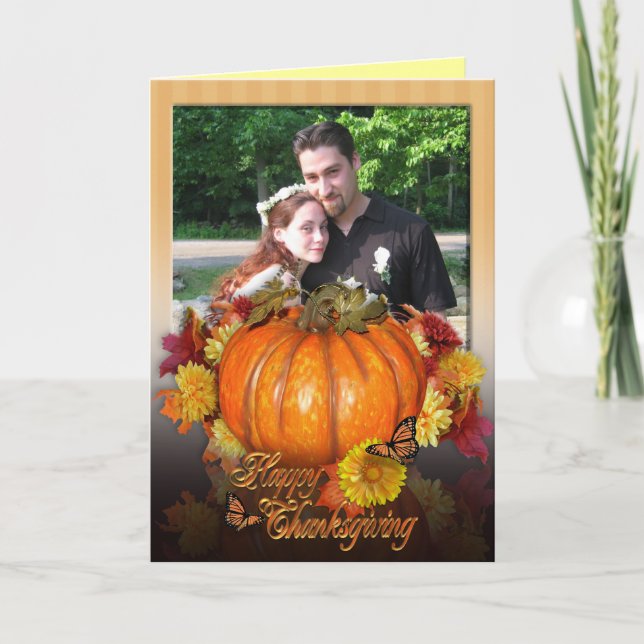 Carte photo de Thanksgiving avec citrouilles (Devant)