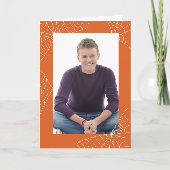 Carte photo de trame orange Halloween Spider Web (Devant)
