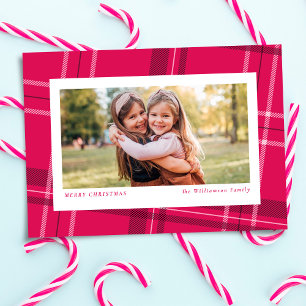 Carte photo de vacances amusant rose plaid