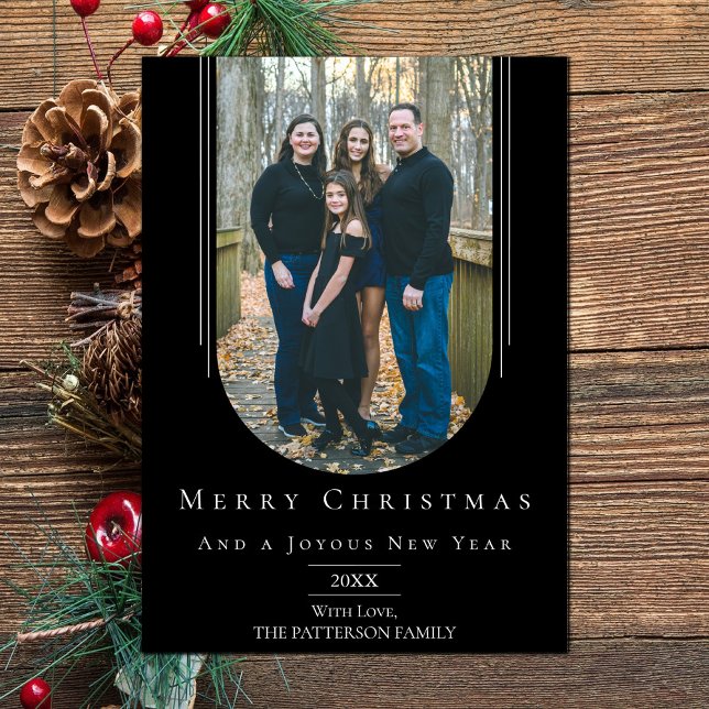 Carte photo de vacances Black Modern Inverted Boho (Black Modern Inverted Arch Holiday Photo Card)