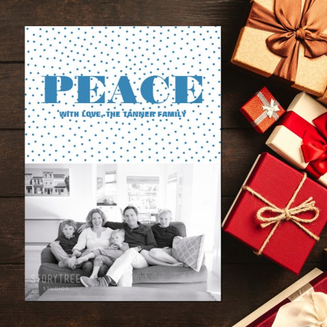 Carte photo de vacances de la Paix Pointe | Bleu (Dotted Peace Holiday Photo Card - Blue)