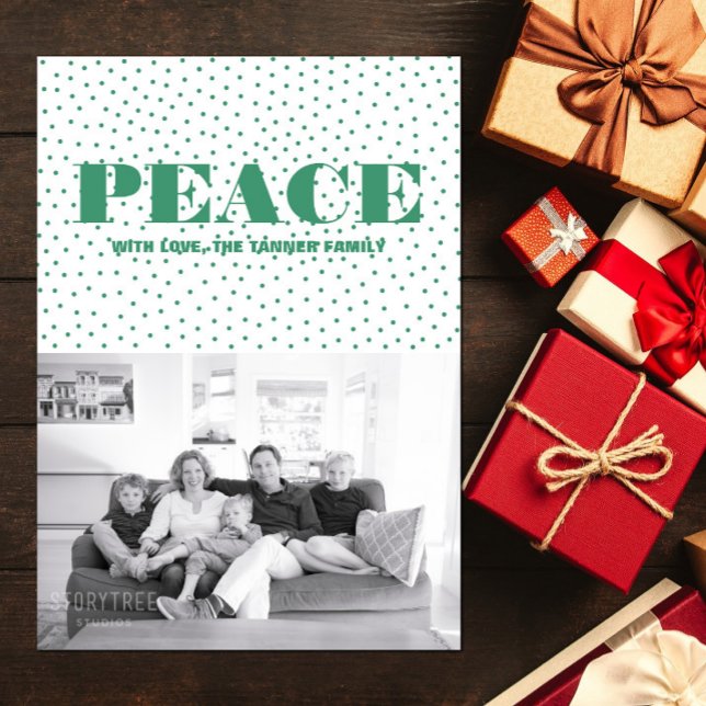 Carte photo de vacances de la Paix Pointe | Vert (Dotted Peace Holiday Photo Card - Green)