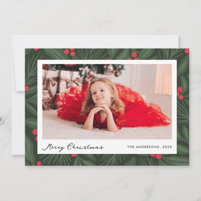 Carte photo de vacances de Noël avec baies (Devant)