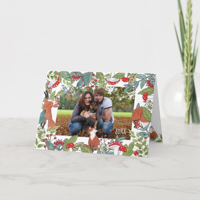 Carte photo de vacances Fox mignonne Noël Woodland (Devant)