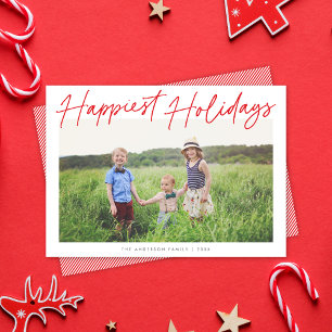 Carte Photo de Vacances Joyeuses Moderne Rouge & B