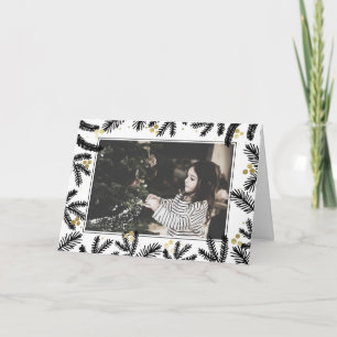 Carte Photo de vacances moderne Black & Gold Pine et Ber