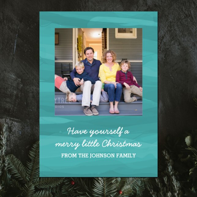 Carte photo de vacances Painterly Watercolor | TUR (Teal Painterly Watercolor Holiday Photo Card)