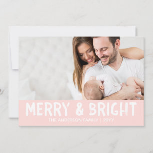 Carte photo de vacances Pink Modern Merry & Brig