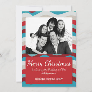 Carte photo de vacances Red & Blue Wavy Christmas