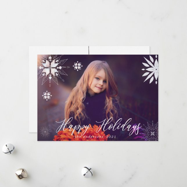 Carte photo de vacances Silver Snowflake (Devant/Arrière en situation)