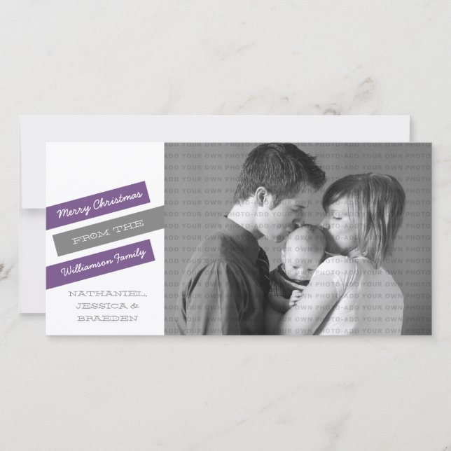 Carte photo de vacances Slant moderne (violet/gris (Devant)