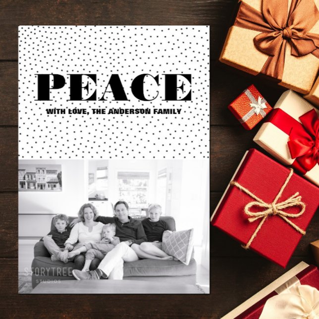 Carte photo de vacances Starred Peace | Noir (Starred Peace Holiday Photo Card - Black)