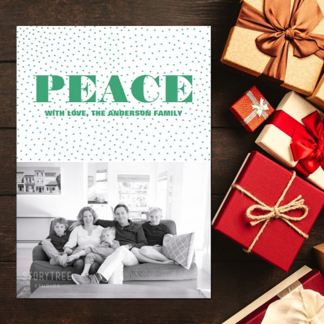 Carte photo de vacances Starred Peace | Vert (Starred Peace Holiday Photo Card - Green)