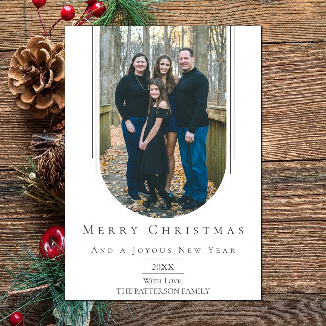 Carte photo de vacances White Modern Inverted Boho (White Modern Inverted Arch Holiday Photo Card)