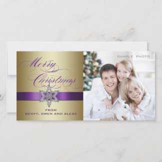 Carte photo de voeux de Noël Joyeux d'or violet