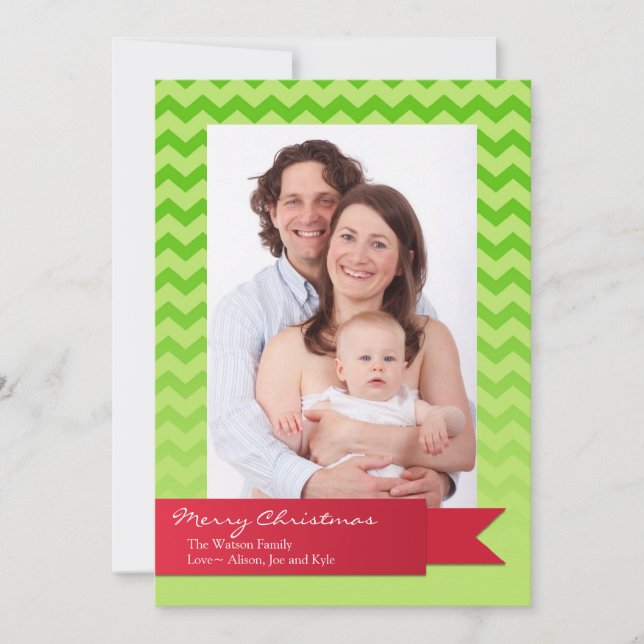 Carte photo de zigzag de chevron vert de ruban rou (Devant)