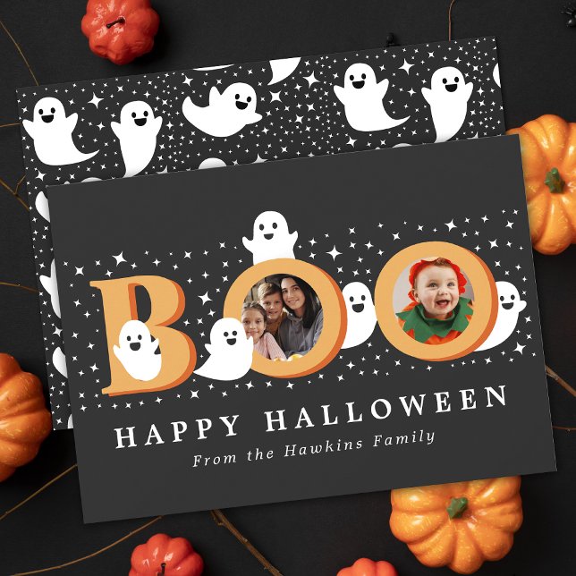 Carte photo d'Halloween Boo Cute Ghost (Créateur téléchargé)
