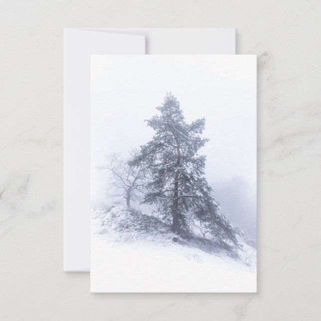 Carte photo d'hiver du pin couvert de neige (Devant)