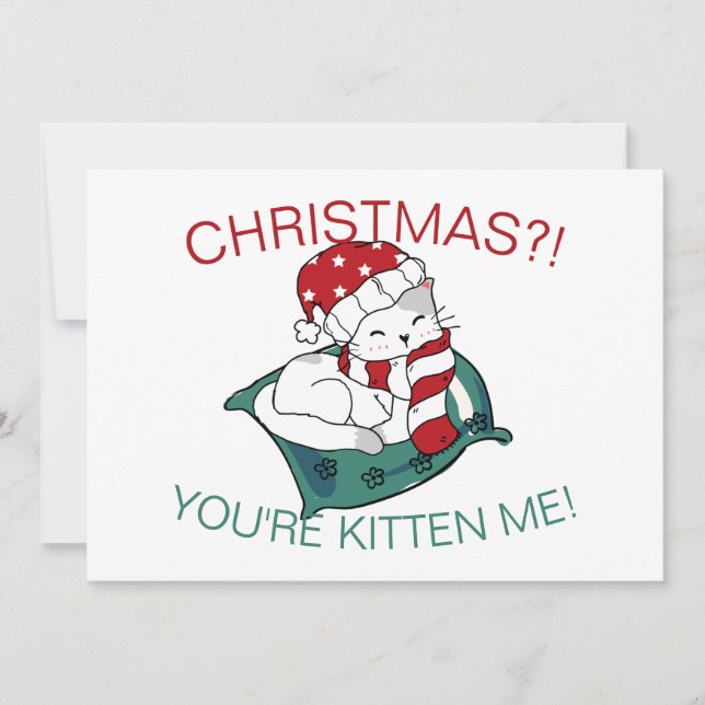 Carte photo d'illustration de chaton de Noël migno (Devant)