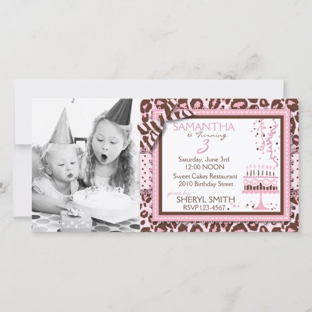 Carte photo d'invitation de la fille Cheetah (Devant)