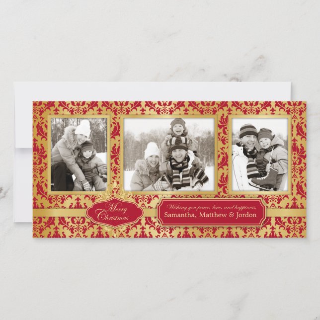 Carte photo d'or de Noël Brocade (Devant)