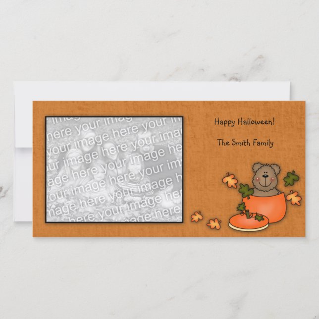 Carte photo d'ours de nounours de citrouille (Devant)
