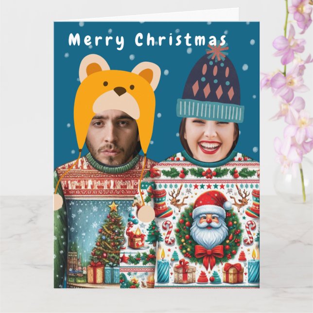 Carte Photo drôle Pull de Noël personnalisé Vacances  (Orchidée)