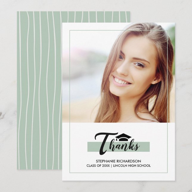 Carte photo du Merci de graduation verte de la men (Devant / Derrière)