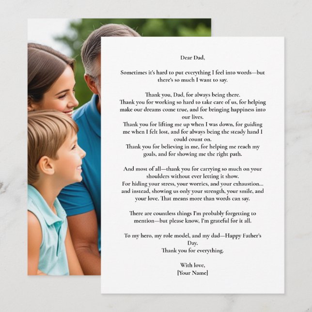 Carte photo du message de jour du père personnalis (Devant / Derrière)