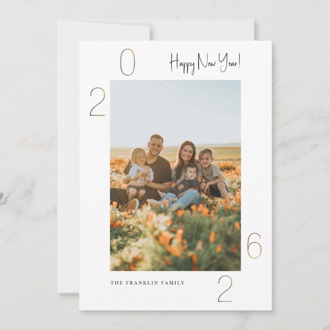 Carte photo du Nouvel An 2023 d'or (Devant)