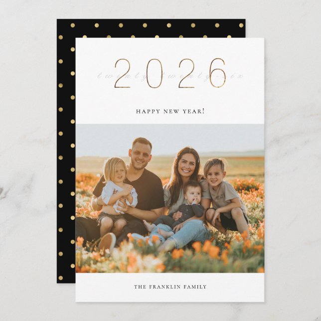 Carte photo du Nouvel An 2024 d'or (Devant / Derrière)