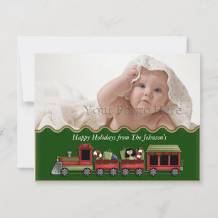 Carte photo du train de Noël vert