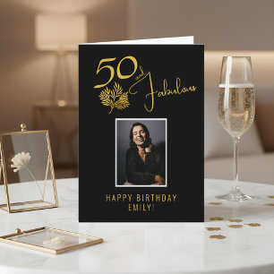 Carte Photo élégant 50 ans et Twig Fabulous 50e annivers